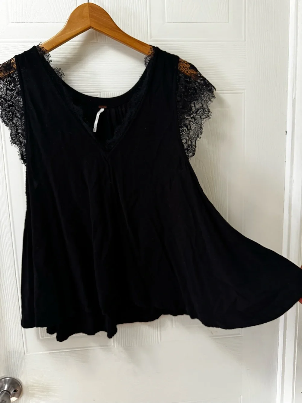 Free People Black Lace Sleeve V-Neck Camisole